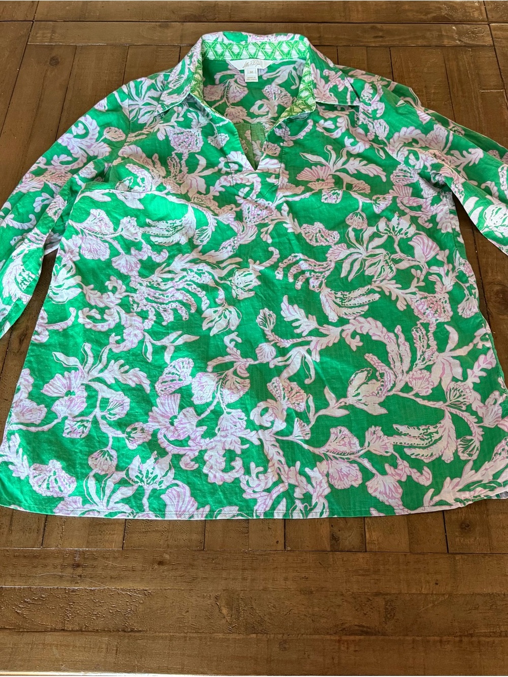 Lilly Pulitzer Green and Pink Floral Split-Neck Tunic